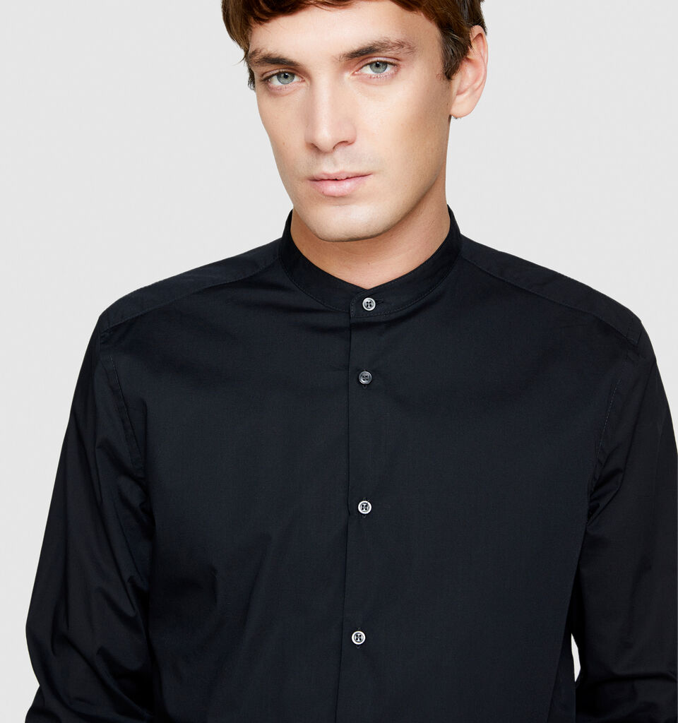 Mandarin collar shirt - men's slim fit shirts - Black | Sisley image number 5